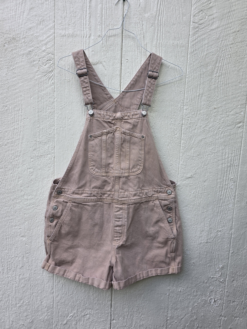 Old navy Womens Denim Cuffed Shortalls Size Large Tan Country Summer Utility